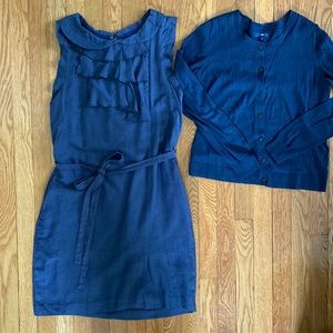 Gap Navy Ruffle Collar Dress with Cardigan